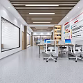 Modern Public Office Space With Open Layout Desks Computers Bookshelves And Whiteboards