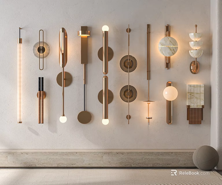 Modern Contemporary Wall Sconces with Various Designs and Metal Copper Finishes for Interior Lighting 3d model 