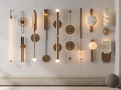 Modern Contemporary Wall Sconces with Various Designs and Metal Copper Finishes for Interior Lighting 3d model