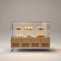 Bakery Display Cabinet With Glass Doors And Wooden Base Holding Fresh Bread On Multiple Shelves