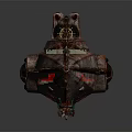 Rusty Futuristic Submarine With Yellow Lights Metallic Mechanical Details And Worn Texture