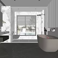 Modern Bathroom Interior With Marble Walls Freestanding Bathtub Washing Machine And Shower Area
