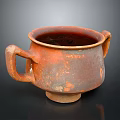 Hand Carved Ceramic Vessel With Two Handles Rustic Red Brown Finish 3d model