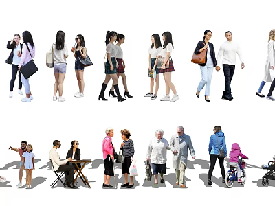 Diverse People of Various Ages Engaged in Daily Activities Like Walking Talking and Resting 3d model