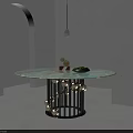 Round Marble Top Dining Table With Modern Metal Base And Spherical Decorations 3d model