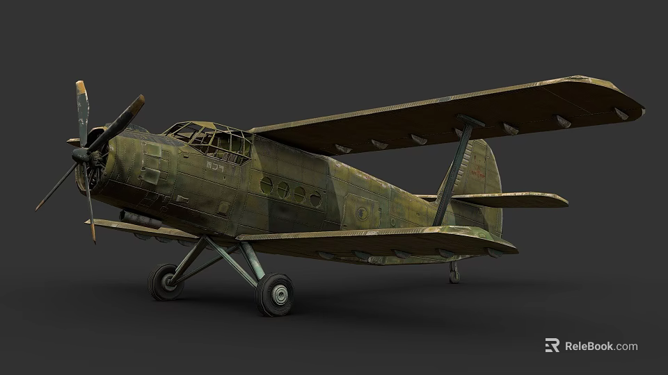 Vintage Military Transport Airplane With Camouflage Paint Propeller And Weathered Exterior 3d model 