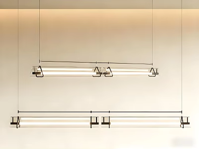 Modern Linear Pendant Lights With Metal Frame Hanging In Interior Space 3d model