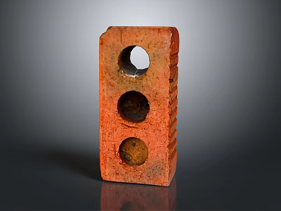 Vintage Red Brick With Three Vertical Circular Holes And Textured Surface 3d model