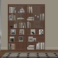 Modern Wooden Bookshelf With Multiple Shelves Books Photo Frames And Decorative Items