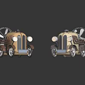 Vintage Toy Cars With Propellers Headlights Metallic Brown Beige Bodies And Reflective Surfaces