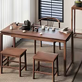 Chinese Style Serene Tea Room With Wooden Tea Table Teapot And Green Plants View