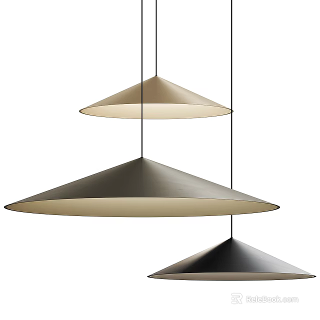 Modern Three Conical Pendant Lights With Metallic Shades And Warm Illumination 3d model 