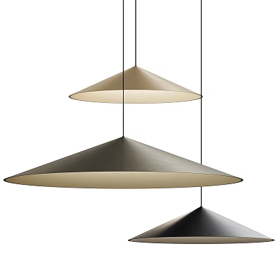 Modern Three Conical Pendant Lights With Metallic Shades And Warm Illumination 3d model