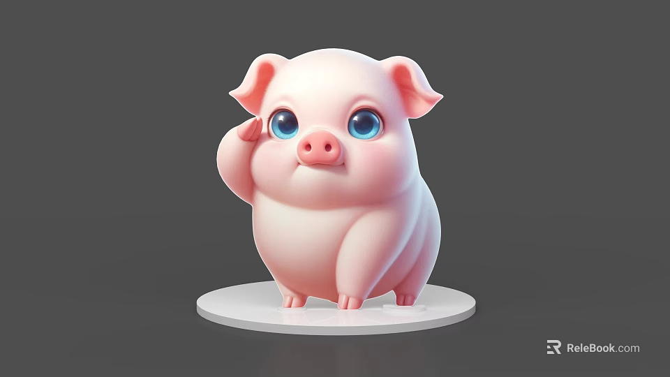 Cute Pink Reptile Toy Figure Standing On White Base With Gray Background 3d model 