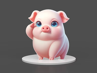 Cute Pink Reptile Toy Figure Standing On White Base With Gray Background 3d model
