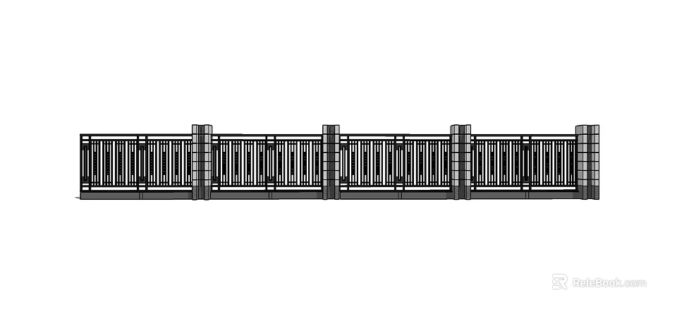 Architectural Building Exterior Wall Railing Structure with Vertical Bars and Columns 3d model