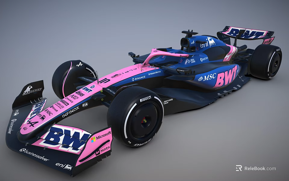 Pink And Blue F1 Car With BWT Logo Racing Design And Aerodynamic Features 3d model 