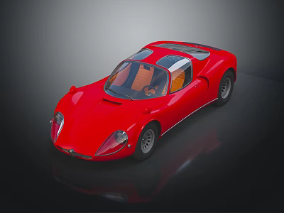 Red Classic Sports Car With Streamlined Design Transparent Roof And Orange Interior 3d model