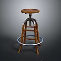 Rustic Wooden Stool With Round Seat Metal Adjustment Lever Footrest Ring And Natural Legs