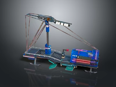 Industrial Mechanical Device With Crane Arm Blue Structure Platform Base And Suspension Cables 3d model