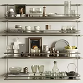 Modern Wine Cabinet Interior With Metal Shelves Wine Glasses Bottles And Decorative Items