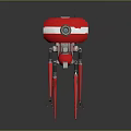 Red Robot Character With White Stripe Large Camera Eye And Long Legs 3d model