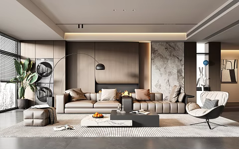 Modern Italian Light Luxury Living Room Sofa Coffee Table Combination Leather Sofa Italian Light Luxury Sofa Combination Sofa Background Wall Advanced Grey Living Room Italian Coffee Table Leisure Chair 3d model