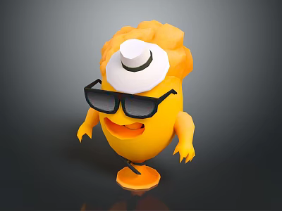 Playful Game Movie Character With Yellow Body Orange Hair White Hat And Black Sunglasses 3d model