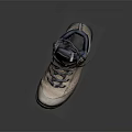 Brown High Top Outdoor Shoes With Durable Sole And Dark Laces On Black Display Stand