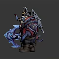 Panda Warrior Game Character With Crown Red Blue Armor And Blue Battle Axes