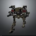 Futuristic Mech Robot With Metallic Armor Multiple Cannons Red Panels And Mechanical Legs