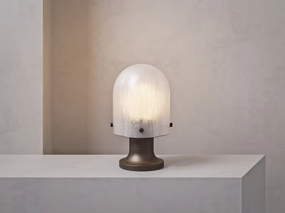 White Frosted Table Lamp With Brown Base On Light Gray Wall Background 3d model