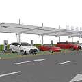 Smart Parking Lot With Charging Stations And Multiple Parked Vehicles Under Canopy 3d model