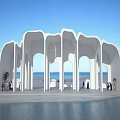 White Arched Seaside Building With Cross Water Pool And People Around