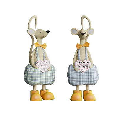Mouse Shaped Dolls With Blue And White Checkered Dresses Yellow Bow Ties And Yellow Shoes 3d model