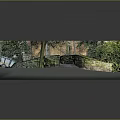 Garden Courtyard Landscape Design With Stone Arch Pathway Green Vines And Iron Gate