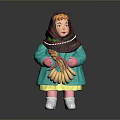 Woman Doll In Traditional Clothing With Red Headscarf Blue Coat Green Skirt And Bread Bunch