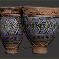 Pair of Traditional Bongo Drums With Colorful Geometric Patterns And Woven Ropes