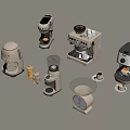 Modern White Beige Kitchen Small Appliances With Coffee Makers Blenders Scale And Accessories
