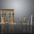 Detailed Ancient Architectural Components With Portico And Various Column Styles 3d model