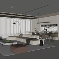 Modern Guest Restaurant Sofa Coffee Table Combination Island Table Dining Table and Chair Combination Sideboard Leisure Chair Sofa Stool Dream Curtain Chandelier Side Table Potted Plant 3d model