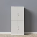 White Bookcase With Double Section Lockable Doors Against Gray Wall And Wooden Floor