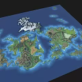 Cartoon Map Scene With Colorful Islands Diverse Terrain And Blue Ocean