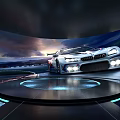 Futuristic Circular Observation Platform With People Radio Telescopes And Blue Sky