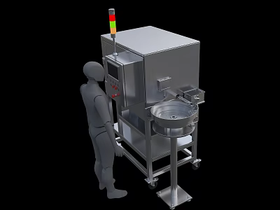 Industrial Equipment with Stainless Steel Body Colored Indicator Light Mobile Wheels Circular Container and Operator 3d model
