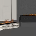 Modern Linear Fireplace With Flames In Stylish Interior Marble Floor Design 3d model