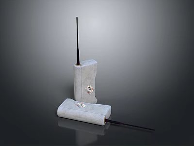 Gray Rectangular Communication Device With Black Antenna Decorative Accent And Long Slender Rod 3d model