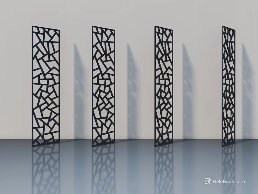 Modern Decorative Swing Doors With Geometric Cutout Patterns In Black For Interior Design 3d model 