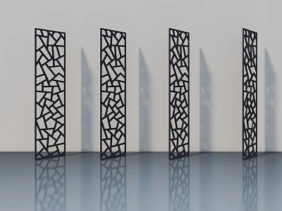 Modern Decorative Swing Doors With Geometric Cutout Patterns In Black For Interior Design 3d model