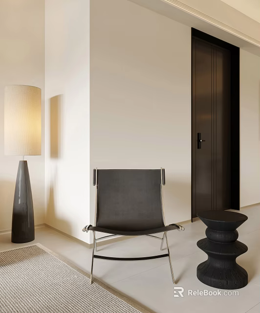 Modern Leisure Chair With Small Side Table And Floor Lamp In Light Wall Room 3d model 